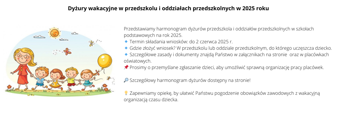 Dyżury w przedszkolu i oddziałach przedszkolnych 2025 r.